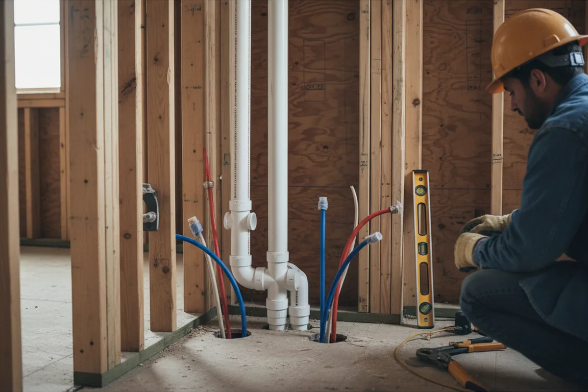 Drain and supply rough-in during Sump Pump Repair in Blackey